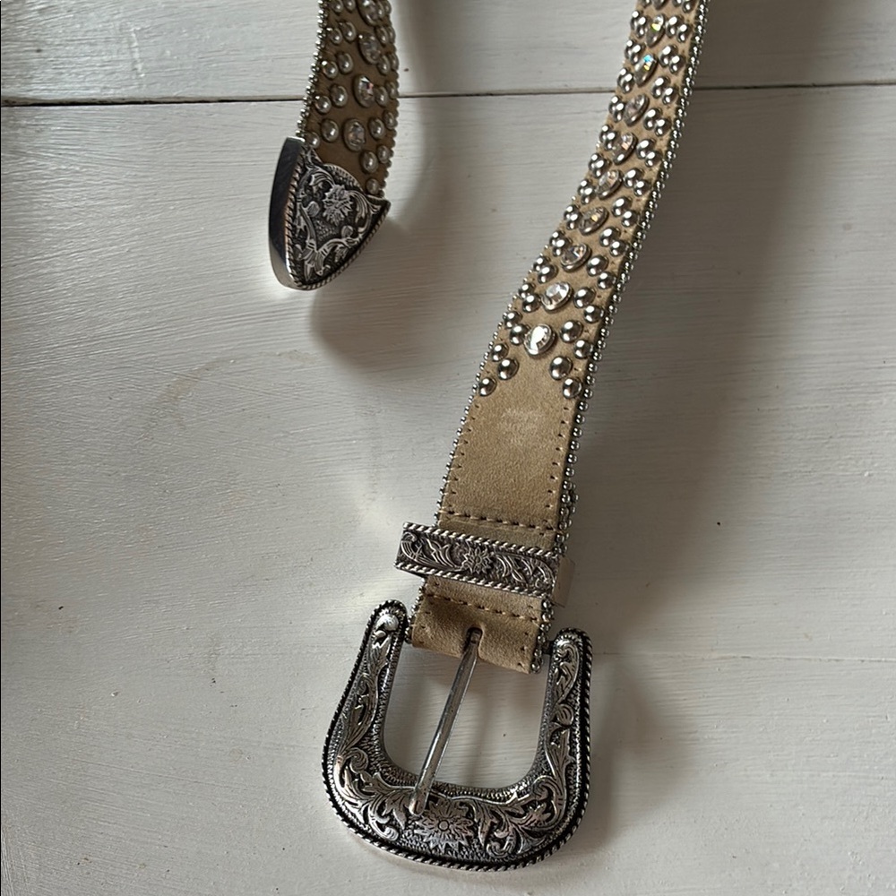 Vintage Silver and Tan Studded Belt